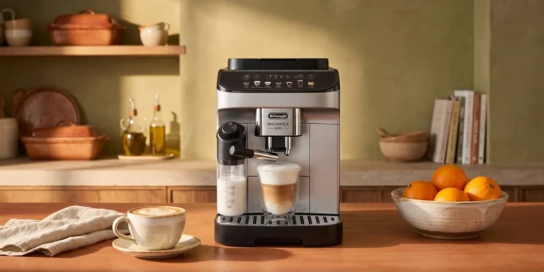 Bean to cup espresso machine in a warm Mediterranean style kitchen
